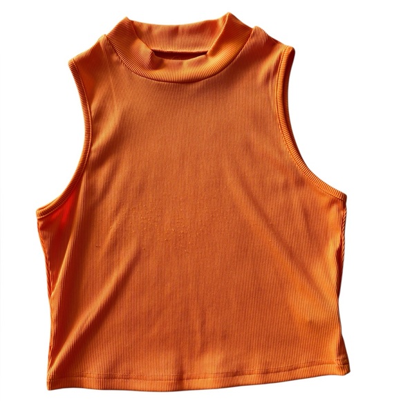 Orange Mock Neck Ribbed Top - Picture 3 of 6